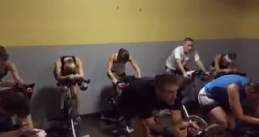 Screenshot of a video (there were no photos taken) from last week's spin workout...I always take the back left corner. 